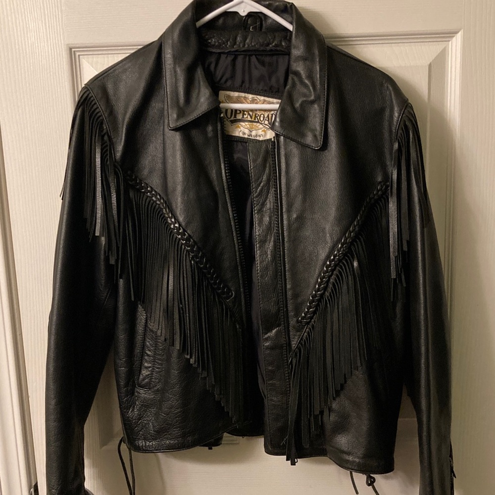 Open Road Brands Black genuine Leather Fringe Jacket